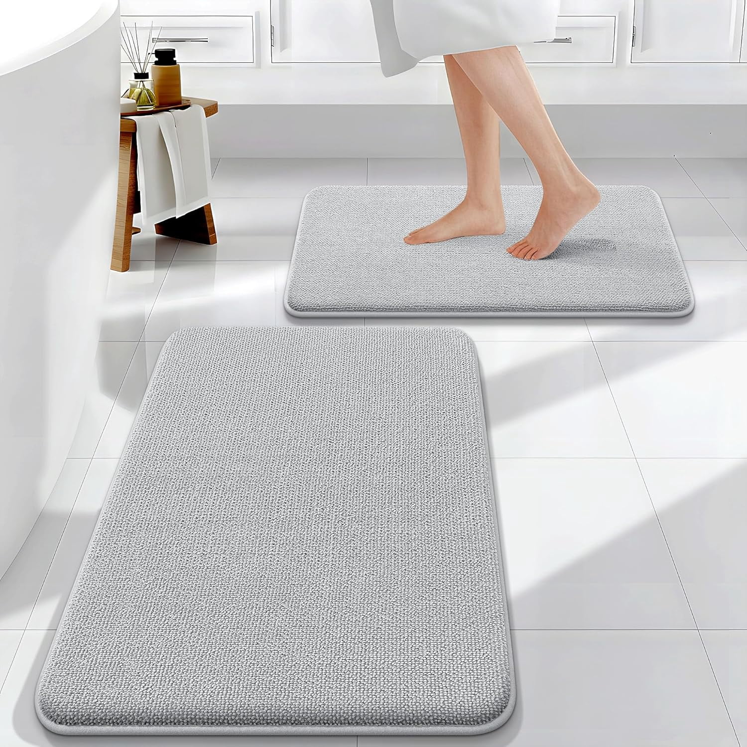 Bathroom Rugs Sets 2 Piece, Soft Absorbent Memory Foam Bath Rug Set, Non-Slip, Quick Dry, Machine Washable Bath Mats for Bathroom, Home Decor Accessories (30"x20"+24"x16", Beige)