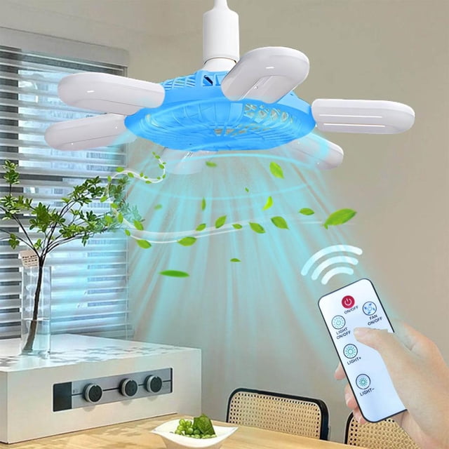 Feltree E27 Socket Fan Light with Intelligent Remote Control, 16 Inch Ceiling Fan for Living Room Bedroom Dining Room, Quiet Operation and Space-Saving Design