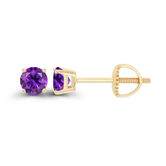 Decadence 14K Yellow Gold Plated Sterling Silver 4mm Round Natural Purple Amethyst February Birthstone Screwback Stud Earrings