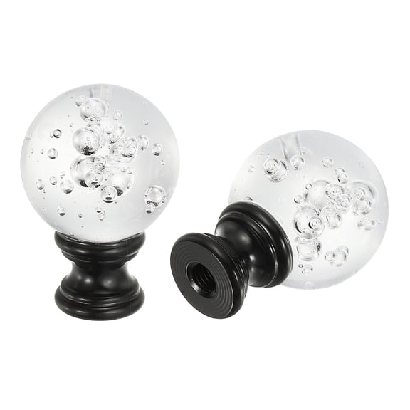 Uxcell 1/4-27 Lamp Finial Cap for Lampshade Harp Top, 2Pcs Cap Nut Screw Cap Knob Clear Bubbles Ball Shaped Crystal Lamp Shade Decoration for Table Floor Lamp, Black