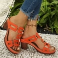 thumbnail image 4 of Rokment Womens Platform Chunky High Heels Dressy Slip on Sandals 2026 Summer Comfortable Trendy Casual Geometric Hollow out Heeled Slides Orange Size 6.5, 4 of 6