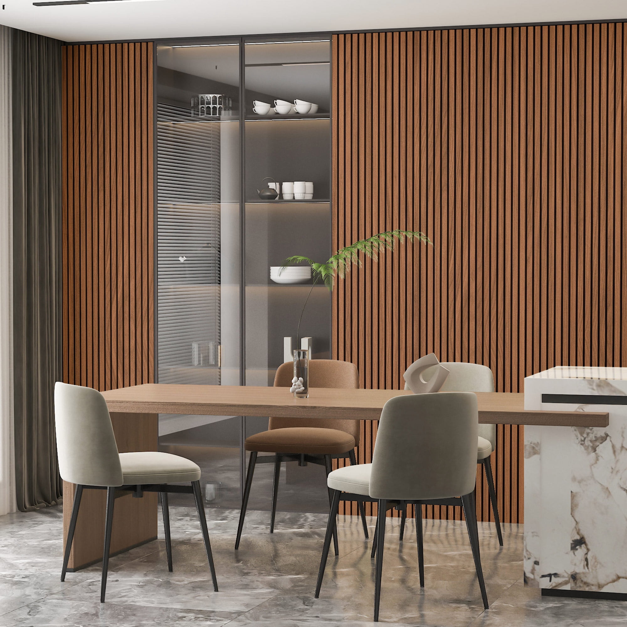4Pcs 93" x 12" Wood Slat Acoustic Wall Paneling for Modern Interior Home Decor,MDF Accent Wooden Wall Panels,31 Sq.ft,Walnut
