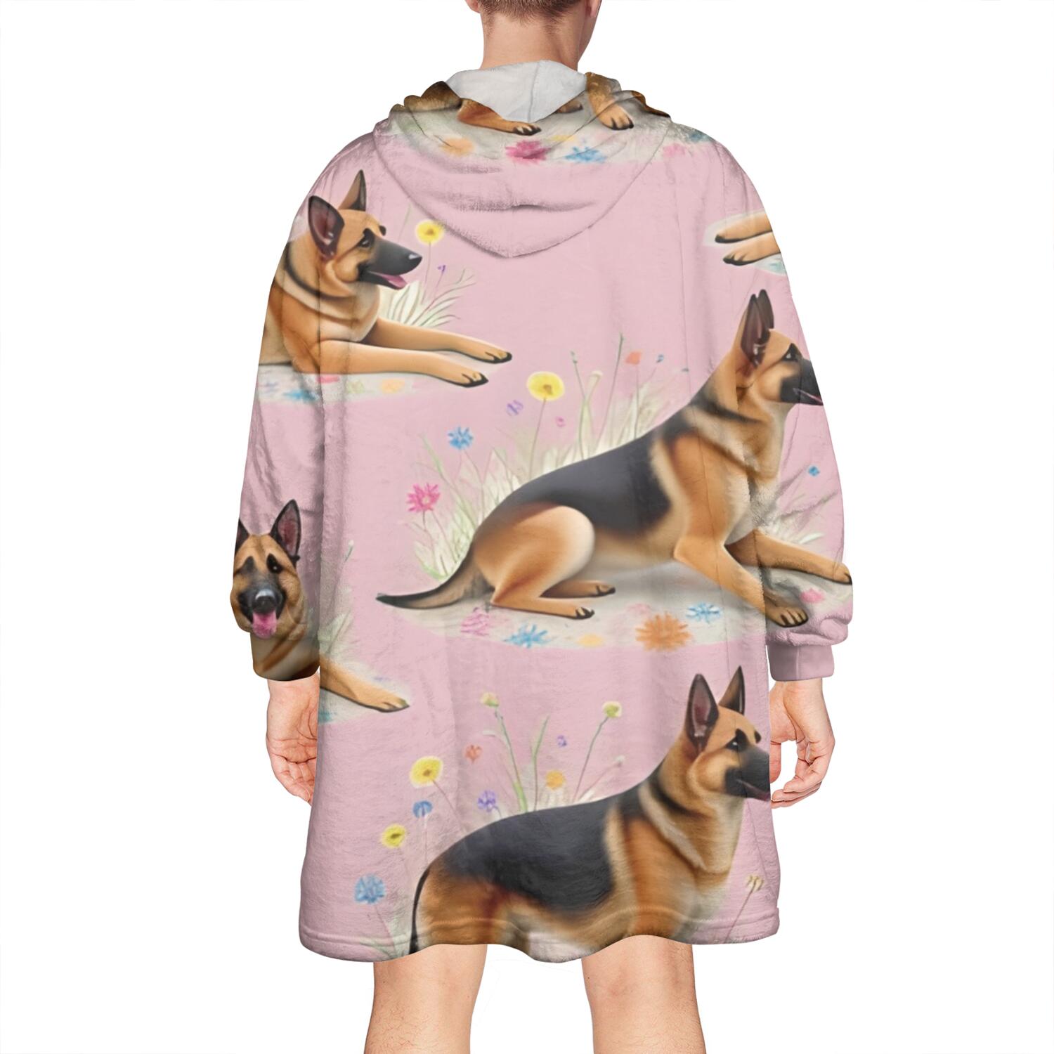 Wearable Oversized Blanket,German Shepherd Wearable Blanket Hoodie for Adults,Cozy Hooded Blankets with Super Pockets,Super Warm Fuzzy Pullover for Women & Men