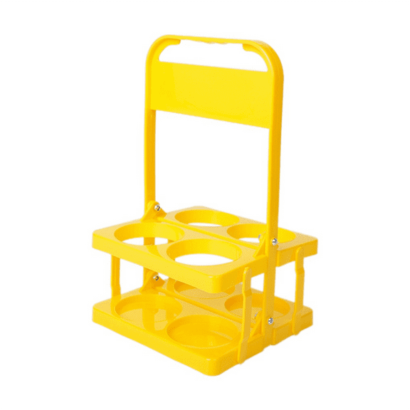 4 Holes Foldable Plastic Beverage Carrier,Reusable Drink Holder with Handle Portable Yellow