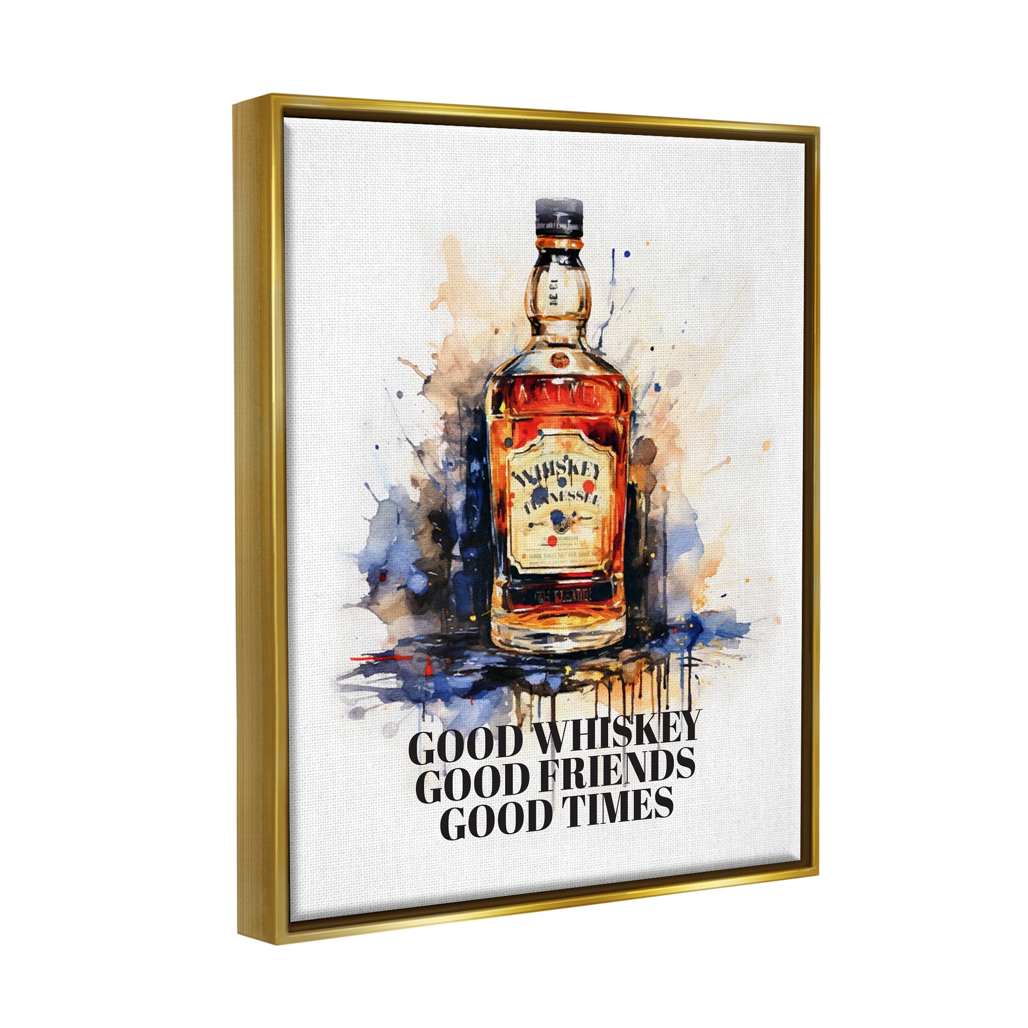 Stupell Industries Good Whiskey & Friends Food & Beverage Painting Gold Floater Framed Art Print Wall Art, 25 x 31