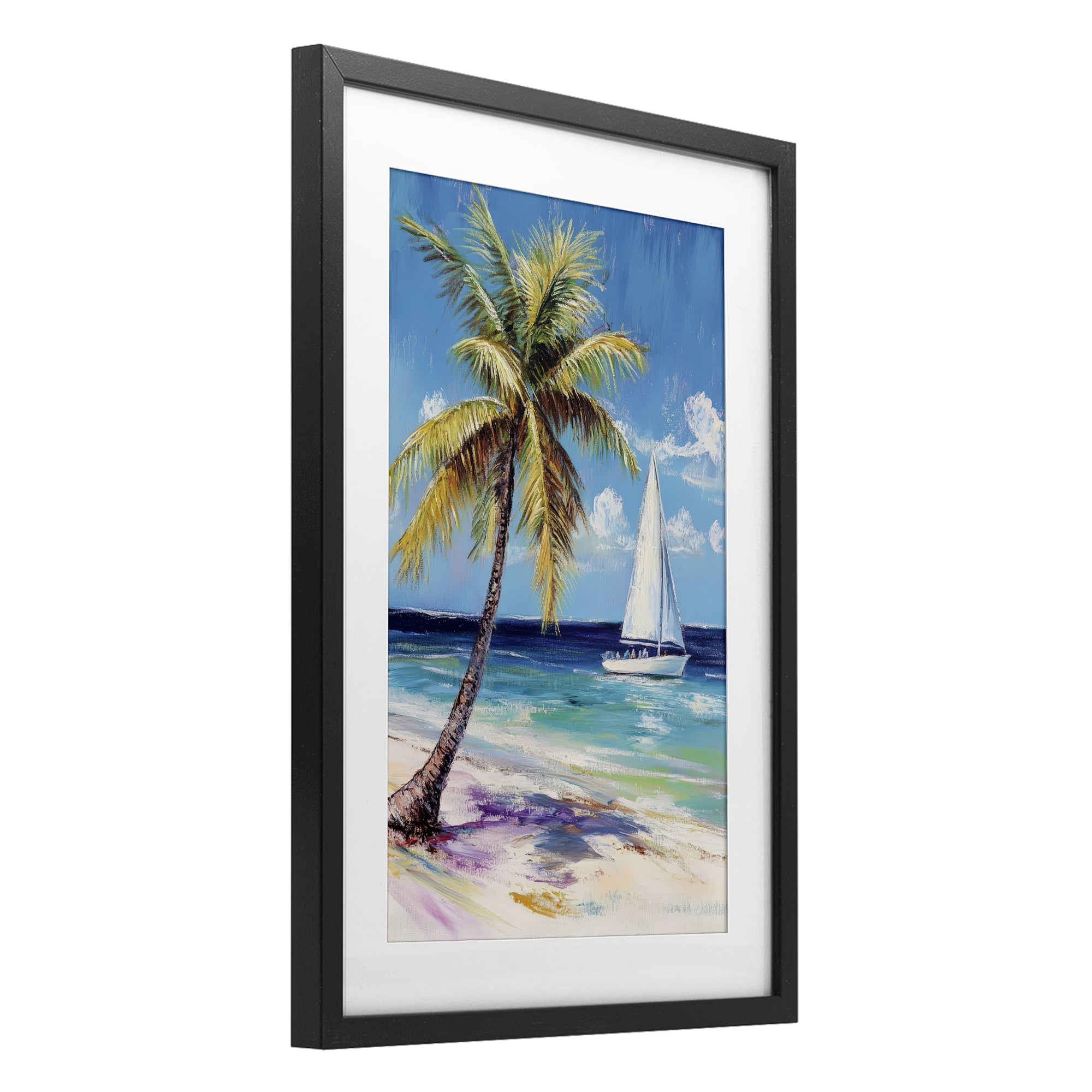 Stupell Industries Sailboat Delight with Palm Tree Black Framed Print Under Glass, design by Petal Prints Design