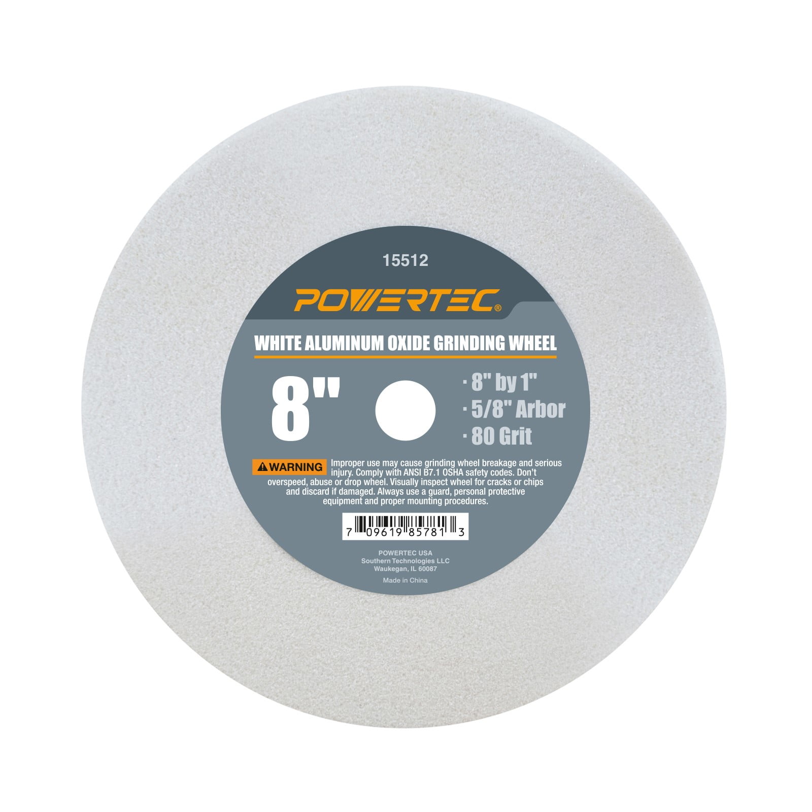POWERTEC 15512 White Aluminum Oxide Grinding Wheel, 8Inch by 1Inch, 5