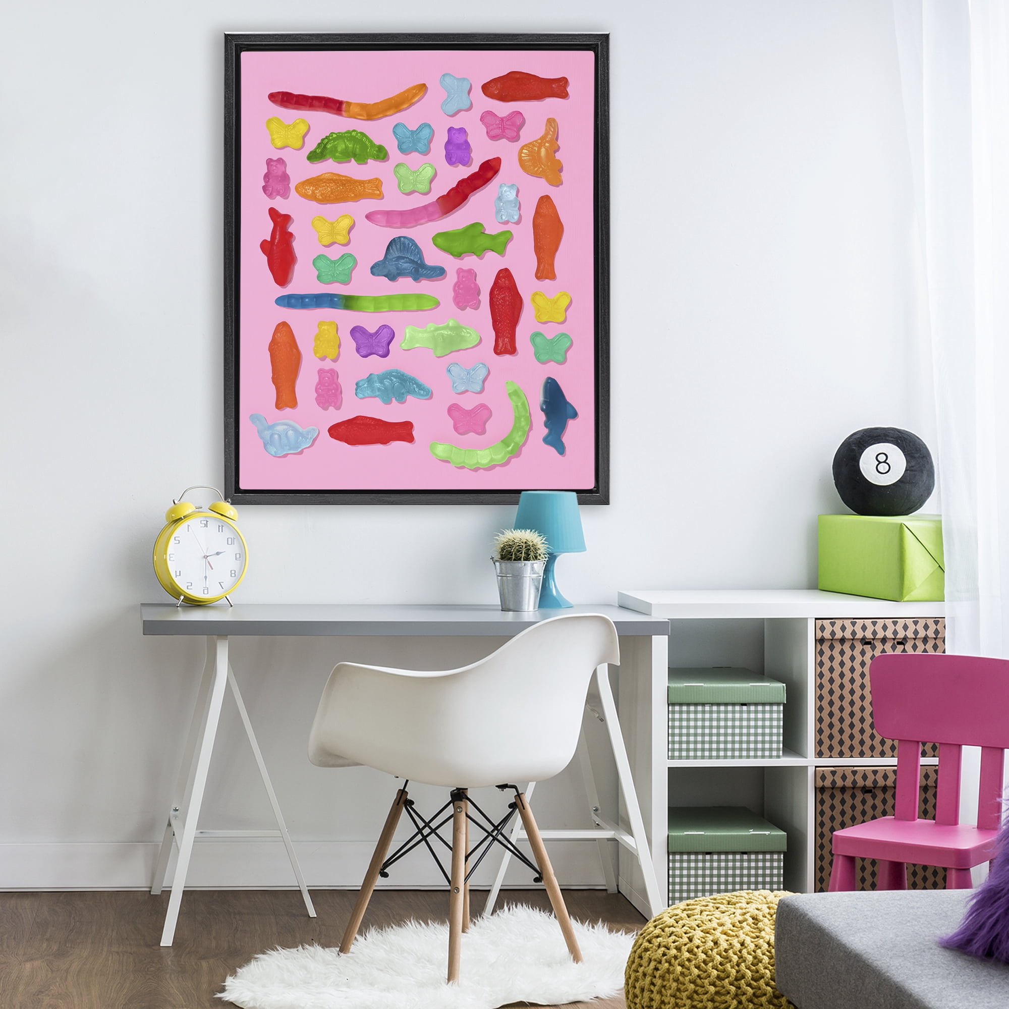 Stupell Industries Pink Gummy Animal Collage Black Framed Floater Canvas Wall Art, design by LISH Creative