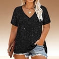 thumbnail image 2 of yoeyez Women's Sparkly Plus Size T-Shirt Glitter V-Neck Short Sleeve Tee Fashion Casual Loose Fit Evening Outings Party Tops Black,XXL, 2 of 7