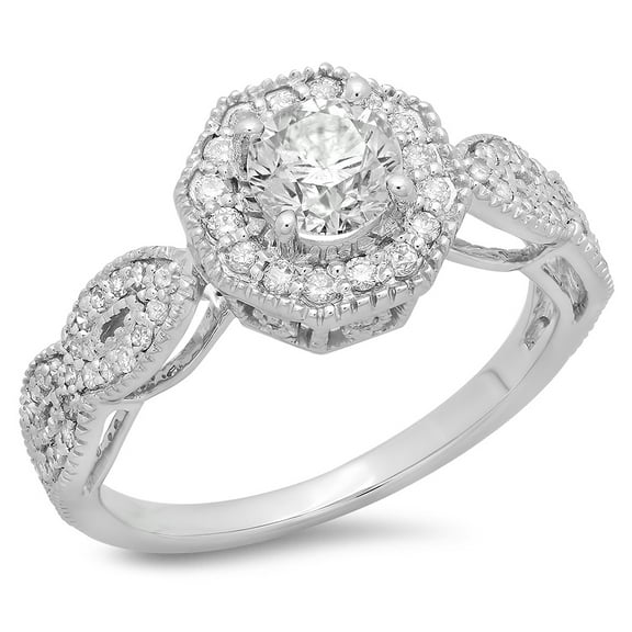 Dazzlingrock Collection 1.15 Carat (ctw) 14K Round Cut Diamond Ladies Bridal Vintage Halo Engagement Ring, White Gold, Size 8