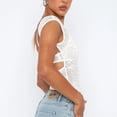 thumbnail image 3 of Blusa elegante de verano con cuello redondo y mangas cortas en color blanco con espalda de malla transparente, talla XS, 3 of 6