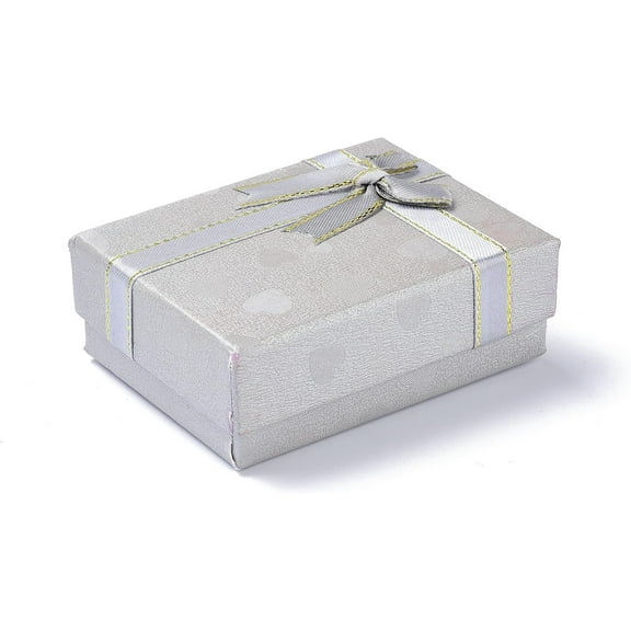 2pcs Paper Jewelry Organizer box with Black Sponge and Bowknot for Ring Earrings and Necklace Rectangle Dark Gray 9.1x6.9x3.6cm