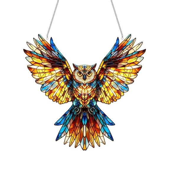 Stained Glass Owl Acrylic Suncatcher Hanging Decor