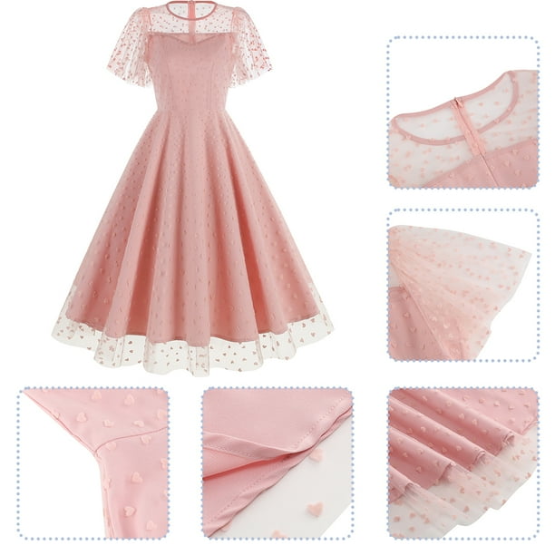 IBTOM CASTLE Women's 1950s Vintage Dress Short Sleeve Heart Print Mesh  Retro Evening Prom Cocktail Party Swing A-Line Dress for Valentine's Day M  Pink - Pink Heart - Walmart Business Supplies