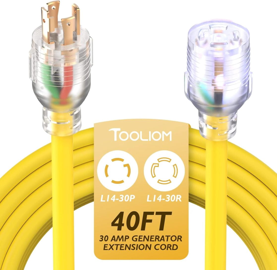 CGRP 30 Amp Generator Cord, L14-30P/L14-30R Generator Extension Cord, UL Listed Heavy Duty Generator Power Cord 125/250V 7500W 10 AWG SJTW RV Extension Cord with Lighted Power Indicator (40FT)