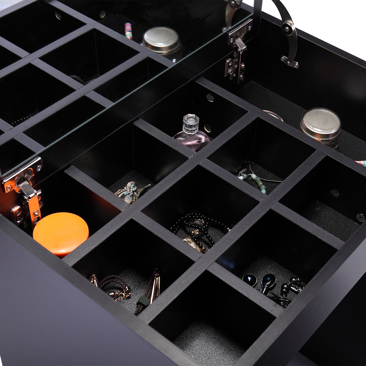 Kepooman Multipurpose Vanity Set, Makeup Dressing Desk with Cushioned Stool & Reversible Mirror & Storage - Black Kepooman Multipurpose Vanity Set, Makeup Dressing Desk with Cushioned Stool & Reversible Mirror & Storage - Black