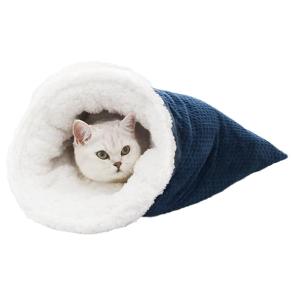 Cat Sleeping Bag, Winter Warm Pet Sleeping Bag, 360° Wrapped Soft Plush Rest Pad, Semi-Covered Warm Bed for Indoor Kittens & Small Puppies