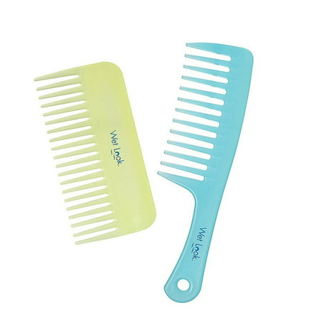 2 Hair Wide Tooth Combs Fine Plastic Shower Beach Detangling Wet Dry Style