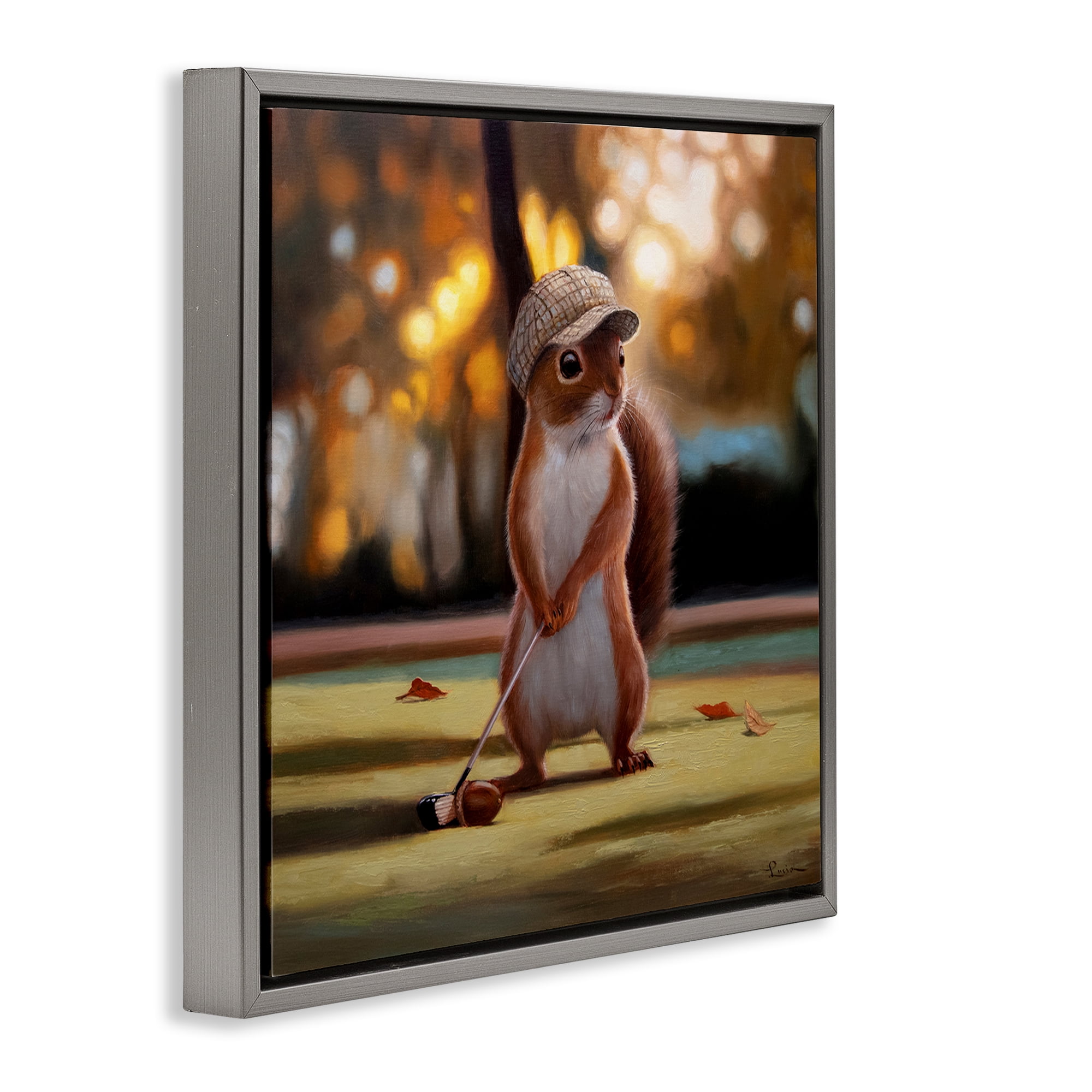 Stupell Industries Golf Nut Squirrel Gray Framed Floater Canvas Wall Art, design by Lucia Heffernan