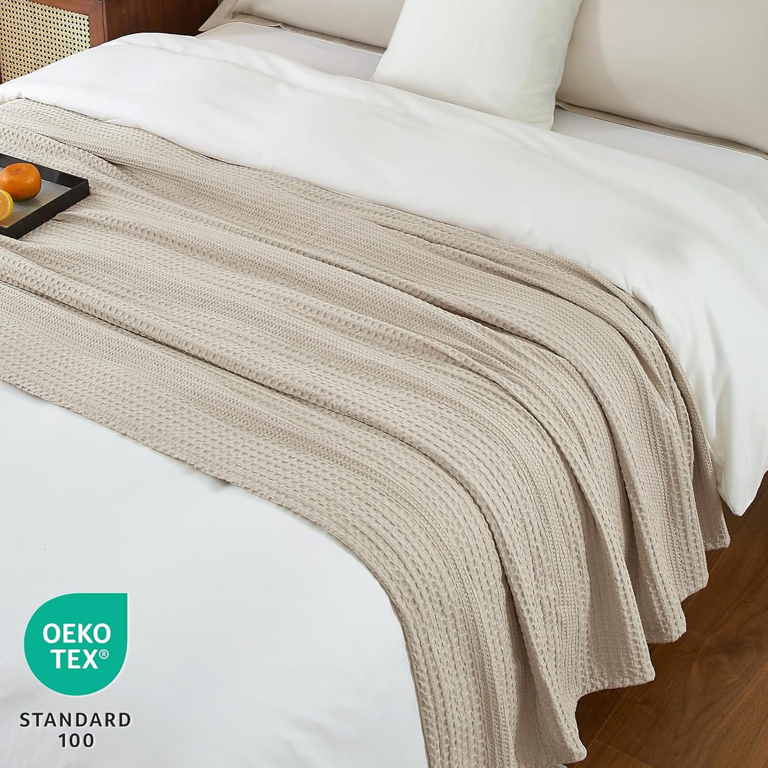 PHF Ultra Soft Waffle Weave Blanket King Size for Bed, Lightweight and Breathable Blanket, Perfect for Hot Sleepers, 104"x 90", Natural