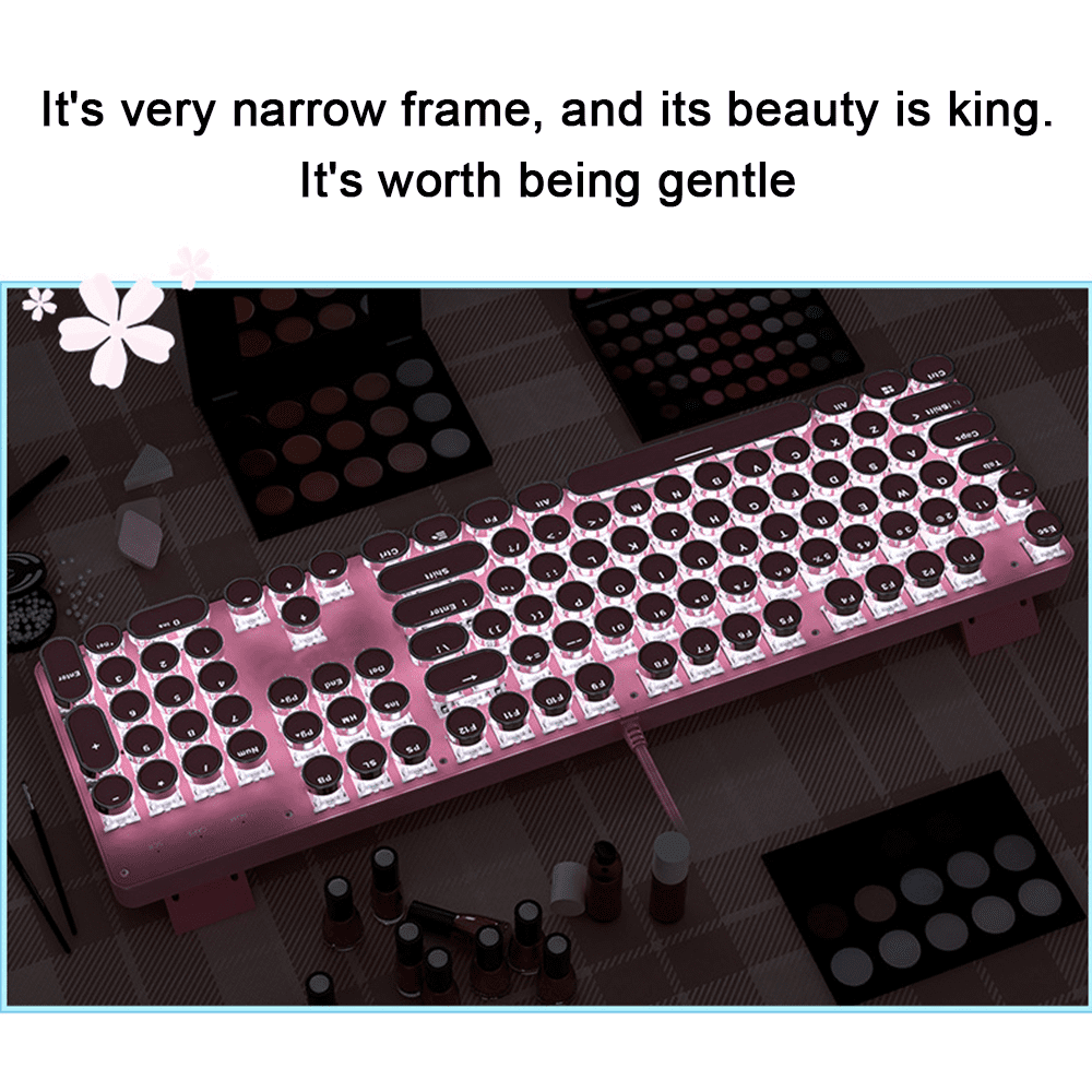 AMGRA Mechanical Keyboard Cute Girl Heart Pink 104 Keys Led Backlit Gaming Keyboard for Gaming and Typing,Compatible for Mac/PC/Laptop Cherry blossom pink