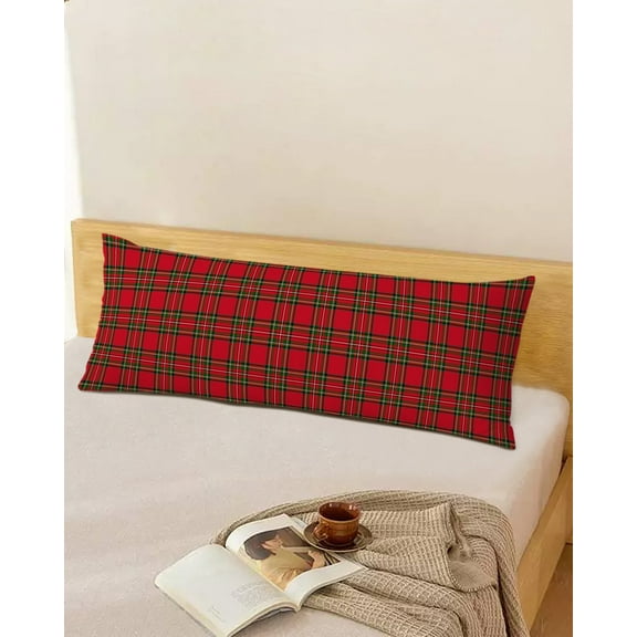 Christmas Plaid Throw Pillow Cover,Red Green Winter Xmas Buffalo Plaid Rectangle Decorative Pillow Case Protector Soft Cushion Cover Lumbar Pillowcase for Couch Sofa Bedroom Car Chair Decor 20x54 In