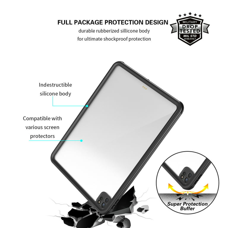 iPad Pro 11 case - Black Waterproof Case for iPad Pro 11 inch 2020 2021  2022 New Clear Full Body Protection Bumper Case Shockproof Dustproof with  Ring