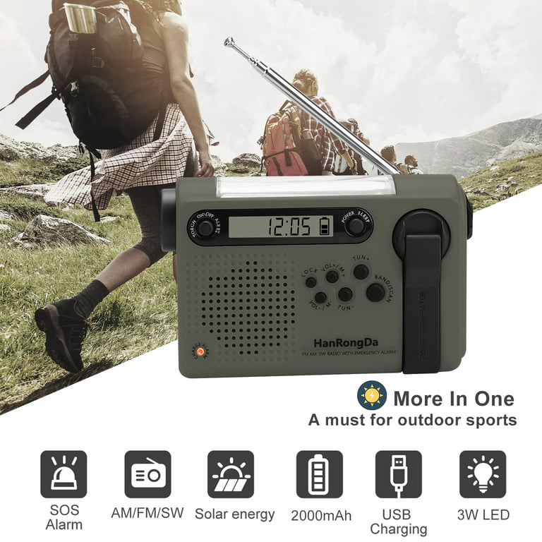 Solar Hand Crank Emergency Radio, EEEkit Portable NOAA Weather Radio with  AM/FM/WB, 3 LED Flashlight, Power Bank USB Charger, SOS Alarm