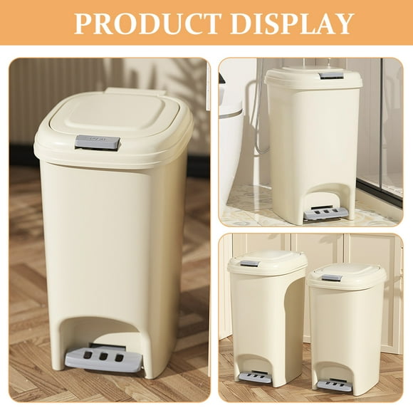 NUOLUX Papelera Con Beige Para Cocina Y Con Pedal Plástico Duradero Funcional