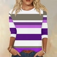 thumbnail image 3 of 3/4 Sleeve T Shirts Women Cotton Striped Tops Loose Fit Crew Neck Colorblock Casual Summer Fall Basic Tee Tshirts (2XL, Purple), 3 of 5