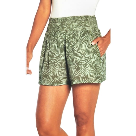 Three Dots Women's Printed Pull On Printed Shorts (Green, XL)