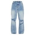 thumbnail image 6 of Coduop Women's Baggy Distressed Flare Wide Leg Jeans Ripped High Waist Straight Denim Pants, 6 of 7
