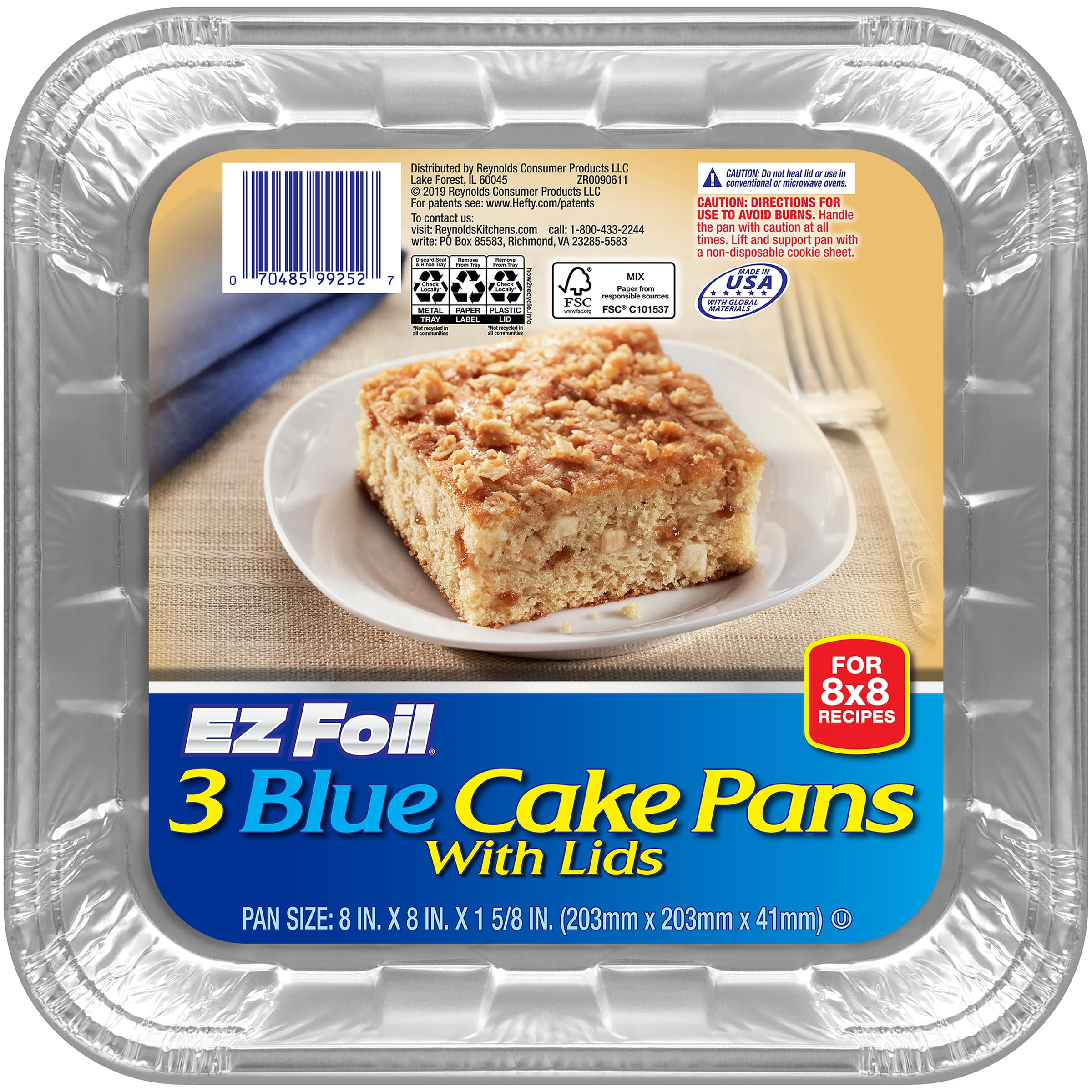 Hefty EZ Foil Blue Square Disposable Baking Pans with Lids, 8x8 Inch, 3 Count