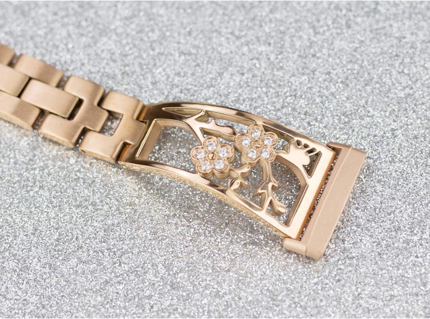 REQO Stainless Steel Bracelet Compatible with Fitbit Sense 2/Sense/Versa 4/Versa 3, Women Bling Replacement Bands Dressy Luxurious Wristbands for Ladies