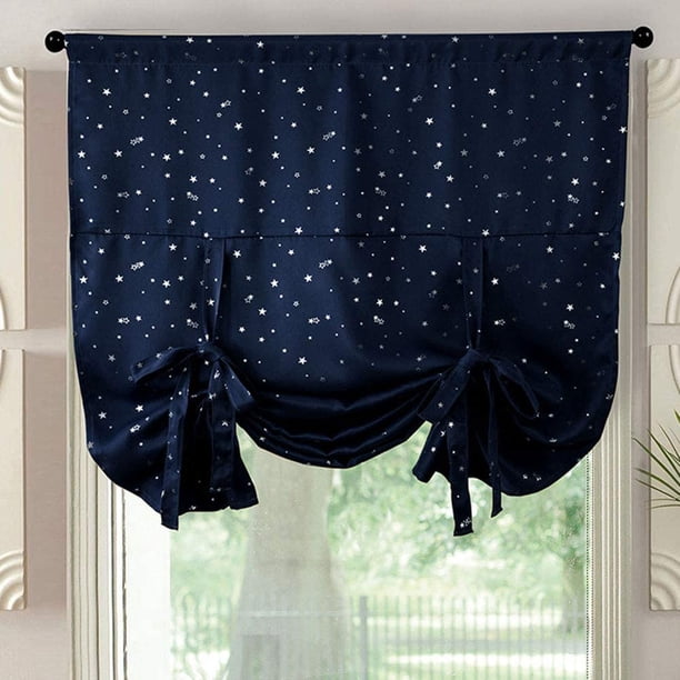 Zhuge Cortinas opacas con amarre para ventana, diseño de estrellas, oscurecimiento térmico, aislamiento para ventana pequeña, bolsillo para barra (46" x 63", azul marino)