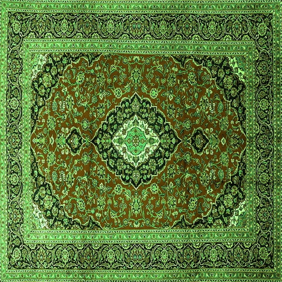 Ahgly Company Indoor Square Medallion Green Traditional Area Rugs, 4' Square