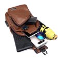 thumbnail image 6 of Leather Sling Bag Crossbody Backpack for Men Women, Travel Outdoor Camping Chest Bag with USB Port for Charging, Lightweight Leather Daypack for Hiking Daily Commute (Light Brown), 6 of 8