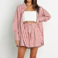 thumbnail image 2 of Shirt And Shorts Set Women Temperament Casual Long Sleeve Striped Button Down Shirts Lace Up Shorts Set Summer Outfits For Women Red XL, 2 of 7
