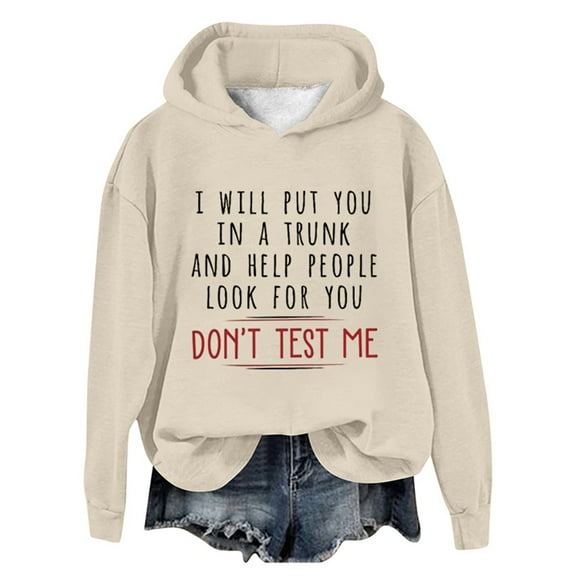 Hpapadks Womens Hoodies Casual Long Sleeve Letter Graphic Printed Drawstring Blouse Women's Sweatshirt Beige L