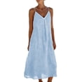 thumbnail image 2 of Summer Dresses for Women Casual Backless Spaghetti Strap V Neck Loose Flowy Beach Vacation Maxi Cotton Linen Dress,Sizes S-2XL, 2 of 6