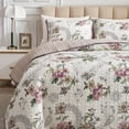 thumbnail image 3 of 3 Pieces Quilt Set King Size  Beige Floral Reversible Bedspread Coverlet Soft Microfiber Lightweight Bed Cover For All Season (102" X 90" 1 Quilt+ 2 Pillow Shams), 3 of 7