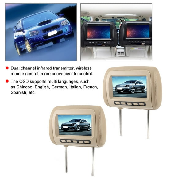 Headrest Display Car Dvd Player Headrest Monitor 2pcs Universal 7 In HD Car Headrest LCD Video Player Control MP5 Display Brown