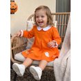 thumbnail image 4 of RUINIXCW Toddler Girl Orange Halloween Dress with Pumpkin  Ghost Applique Long Sleeve Swing Dress for Trick or Treat Party, 4 of 8