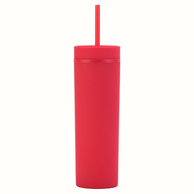 Tumbler with Lid And Straw Slim Plastic Tumbler - Double-Wall Insulated Cup with Lid for Coffee/Water (450Ml Travel Mug)Tumbler with Lid And Straw for Outside