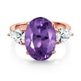 thumbnail image 2 of Gem Stone King 18K Rose Gold Plated Silver Purple Amethyst and White Created Sapphire Ring for Women (9.00 Cttw, 14X10MM Oval and 7X5MM Pear Shape, Gemstone February Birthstone, Size 6), 2 of 3