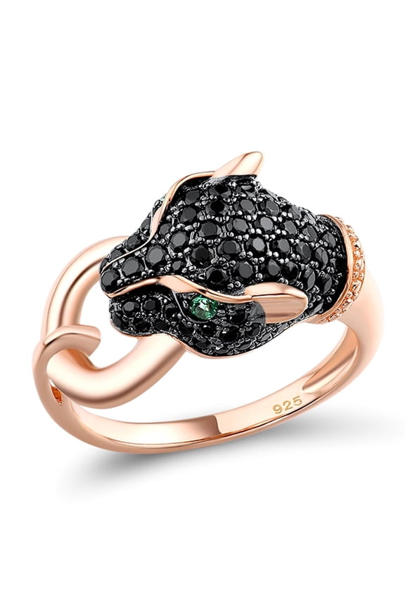 Panther Ring 925 Sterling Silver Leopard Rings Black Spinel Jaguar Jewelry