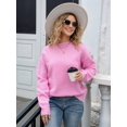 thumbnail image 5 of Women'S Long Sleeve Round Neck Pullover Sweater Bowknot Backless Knit Tops Pink L, 5 of 9