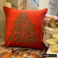 thumbnail image 2 of Holiday Throw Pillow cover, 18"x18" Red & Green Cotton Linen Pillowcase, Contemporart Christmas Tree Embroidered Christmas Tree Pillow Cover For Sofa Couch, living Room, Bed Room - Xmas Evergreen, 2 of 8