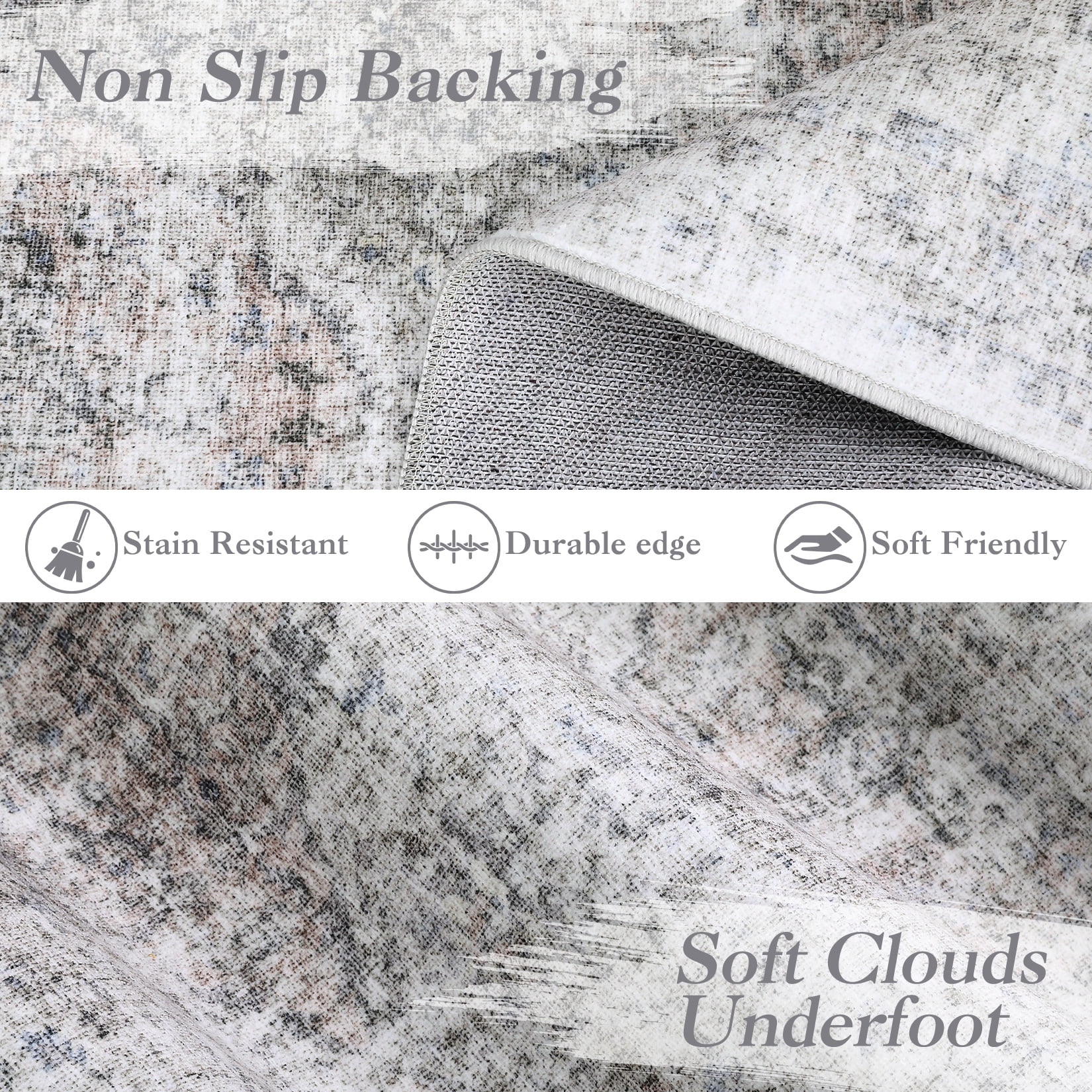 Hasoo 10' x 13' Area Rug for Living Room Boho Vintage Rug Non Slip Throw Rugs Floral Bedroom Rug, Beige/Gray
