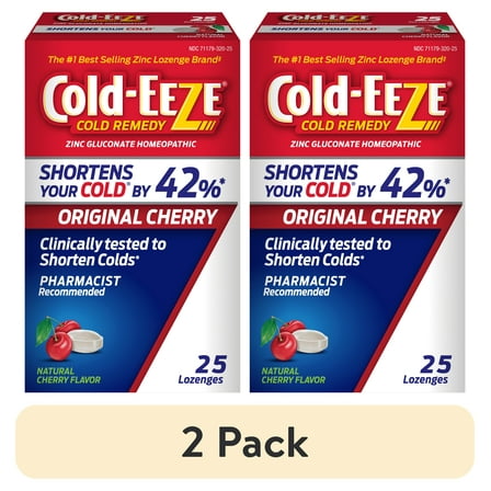 (2 pack) Cold-EEZE Cold Remedy Zinc Lozenges, Natural Cherry, Cold Relief, 25 Ct